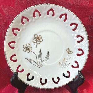 Wales Japan Reticulated Scalloped Edge Saucer Hand Painted Gold Gilded Flowers